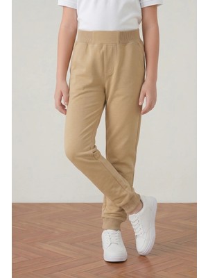 Nacar Çarşı Unisex Çocuk 2 Iplik Mevsimlik Ribana Bel Lastikli Paça Kompakt Bej Penye Pantolon Eşofman Altı Okul ve Günlük Kullanım