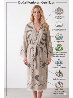 Müslin Kimono Bornoz Sabahlık %100 Pamuk Üç Katlı Jakarlı Dokuma Türk Havlusu Peştamal Giyim