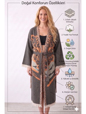 Müslin Kimono Bornoz Sabahlık %100 Pamuk Üç Katlı Jakarlı Dokuma Türk Havlusu Peştamal Giyim