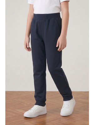 Nacar Çarşı Unisex Çocuk 2 Iplik Mevsimlik Ribana Bel Lastikli Paça Kompakt Lacivert Penye Pantolon Eşofman Altı Okul ve Günlük Kullanım