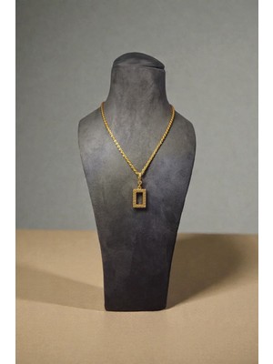 Lunel Accessory 22 Ayar Altın Kaplama Zirkon Taşlı Çerçeve Kasa Kolye - 55 cm Hasır Zincirli