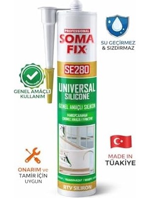 Ohbe Express Soma Fix SE280 Genel Amaçlı Silikon 280ML - Şeffaf Silikon - Mutfak, Banyo ve Genel Sızdırmazlık Için Yüksek Yapışma Performanslı Mastik