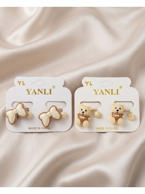 Happy Aksesuar Ayıcık ve Fiyonk Figürlü Lastik Çocuk Toka Set 2'li Beyaz Renk