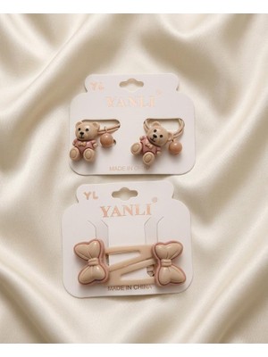 Happy Aksesuar Ayıcık ve Fiyonk Figürlü Çıtçıtlı ve Lastik Çocuk Toka Set 2'li