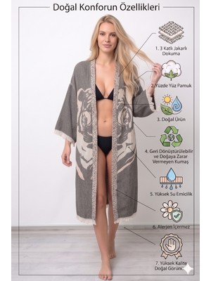 Müslin Kimono Bornoz Sabahlık %100 Pamuk Üç Katlı Jakarlı Dokuma Türk Havlusu Peştamal Giyim