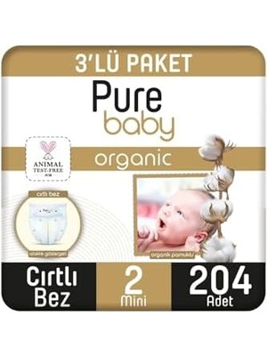 Ohbe Express Pure Baby Organik Pamuklu Cırtlı Bez 3'lü Paket 2 Numara Mini 204 Adet