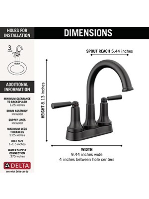 Ohbe Express Saylor Mat Siyah Banyo Bataryası, Banyo Lavabo Bataryası, Banyo Lavabosu Için Merkezli Banyo Bataryası, Mühür Teknolojisi, Metal Tahliye Montajı, Mat Siyah 2535-BLMPU-DST