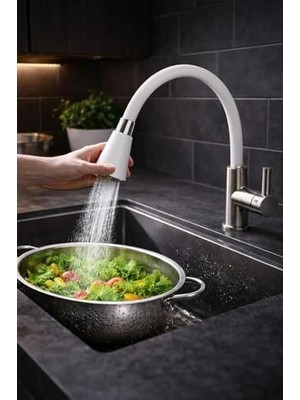 Ohbe Express Esnek Silikon Musluk Başlığı, Kıvrılabilir ve Oynar Başlıklı, Renkli Musluk Uzatma Aparatı, Mutfak ve Banyo Bataryaları Için Ayarlanabilir Su Yönlendirici 52 cm (Beyaz)