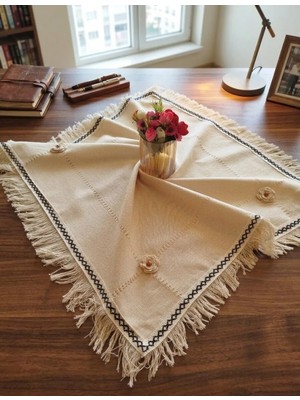 Denizli Hatırası El Işi Dantelli Otantik Antika Işli Buldan Cendere 105X105 cm Masa Örtüsü
