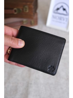 Norvi Leather Özel Baskılı Deri Cüzdan - Bozuk Para Gözlü Hakiki Deri Cüzdan Parlak Siyah 1242