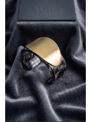 ZNK Takı Ve Aksesuar Siyah Mermer Desenakrilik Gold Oval Plaka   Model Vintage Bilezik
