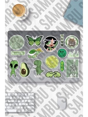 Ohbe Express Green Aesthetic Temalı Etiket Seti 1 - Yeşil - Laptop Notebook Telefon