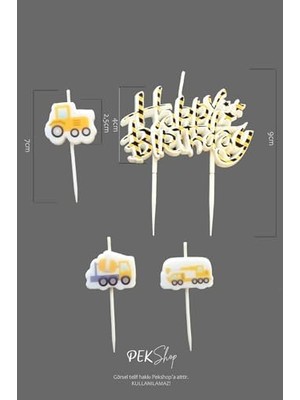 Ohbe Express Inşaat Tema Happy Birthday Mum Seti 4lü Ayıcık Tema Doğum Günü Pasta Mum Seti