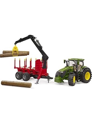 Ohbe Express Bruder BR03154 Deere 7r 350 Traktör ve Kütük Taşıyan Römork 1:16 Ölçekli Yüksek Kalite Plastik