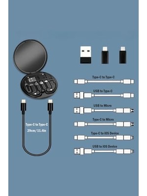 Ohbe Express 60W Destekli Kablo Kutusu Seyahat Kablo Seti 5'i 1 Arada USB Type-C Şarj Kablosu Seti