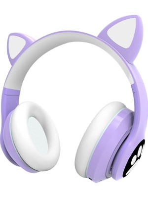 Ohbe Express Kedili Patili A Kaliteli Kulaküstü Bluetooth Kulaklık Cat Kadın Kız Yetişkin Mikrofonlu Işıklı Kablosuz Kulaklık + Aux Hediye