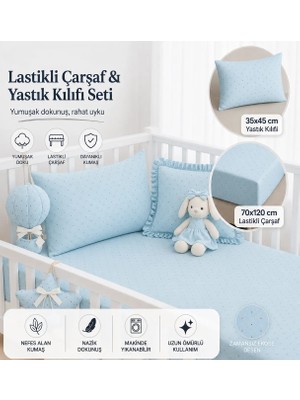 Ozz Baby Park Beşik %100 Pamuk Cotton Bebek Lastikli Çarşaf (70X120X16CM)1 Adet  Fermuarlı Yastık Kılıfı & 1 Adet Beyaz Iç Astar Kılıfı (35X45)