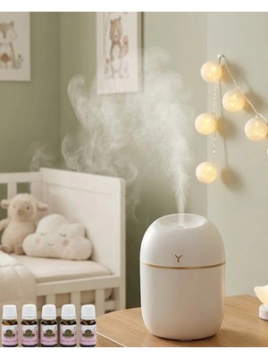 Genel Tedarik Kompakt Mini Hava Nemlendirici 5 Esans Hediyeli LED Işıklı USB Aromaterapi Cihazı