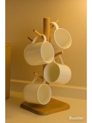 Ohbe Express Ahşap Bambu Kupa Bardak Askısı 6'lı Stand Doğal Mutfak Tezgahı Için Kupa Standı Bardak Tutucu Modern Dekoratif Dayanıklı Kolay Kurulumlu Organizer (Kare)