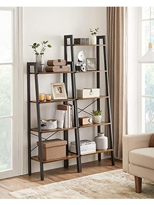 Ohbe Express Ayaklı Raf, Kitaplık, 5 Raflı, Metal Iskeletli, Pratik Montaj, Oturma Odası, Yatak Odası, Mutfak Için, 56 x 34 x 172 cm (U x G x Y), Kahverengi-Siyah LLS45X