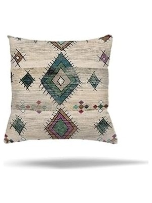 Ohbe Express Pelangi Renkli Kilim Etnik Desen Gizli Fermuarlı Yastık Kılıfı Kırlent Kılıfı Koltuk Yastık Kılıfı, Yeşil-Pembe 45 x 45