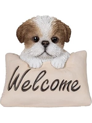 Ohbe Express Hi- Ltd Shi Tzu Yavru Köpek Hoş Geldiniz Işaretli - Kahverengi ve Beyaz Heykel