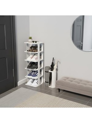 Ohbe Express 6 Katlı Lüks Modüler - 25X28X77 cm Dar Alan Için Dikey Raf - Üst Üste ve Yan Yana Eklenebilir Düzenleyici (Siyah - Beyaz) (Beyaz)
