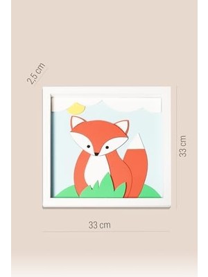 Ohbe Express Tilki Temalı Katmanlı Mdf - Çocuk ve Bebek Odası Duvar Tablosu 33X33X2.5 cm