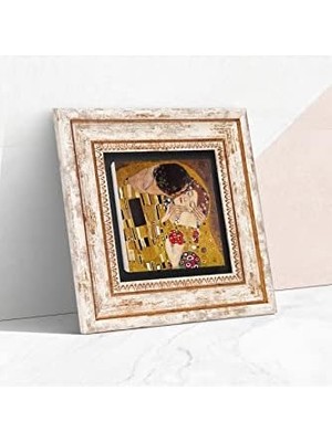 Ohbe Express Gustav Klimt Öpücük Taş Duvar Tablosu - Çerçeveli Taş Tablo - Dekoratif Duvar Sanatı - Modern Ev ve Ofis Duvar Dekoru K1-25