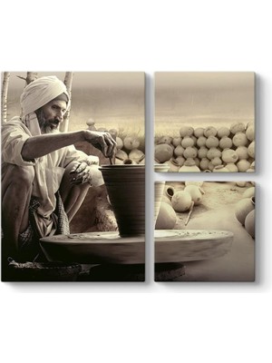 Ohbe Express Çömlek Ustası Tablosu 88 x 73-3 Parçalı