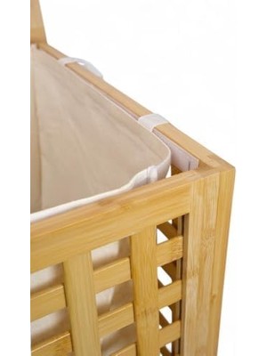Ohbe Express Bambu Çamaşır Sepeti 62X45 cm Kulplu Taşınabilir Bezli DB-0041