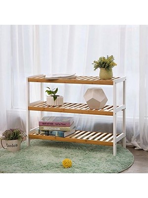 Ohbe Express Bambu Ayakkabı Rafı, 3 Katlı, Giriş Alanı, Koridor, Doğal Renkte-Beyaz LBS03H