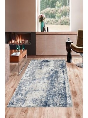 Ohbe Express Pelangi Mavi Desenli Yıkanabilir Kaymaz Taban Leke Tutmaz Modern Salon Halısı ve Yolluk, Açık Koyu Mavi 120 x 180