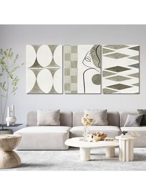 Ohbe Express 3'lü Kanvas Duvar Tablosu Çizgisel Soft Yeşil ve Kadın Silüeti, 30 x 40