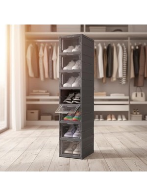 Ohbe Express 6 Katlı, Katlanabilir, Taşınabilir Çok Amaçlı, Geniş, Katlanabilir Dolap ve Raf, Katlanır Taşınabilir Premium Portatif Organizer (25,5cm x 34,5cm x 105,5CM) (Antrasit)