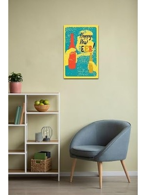 Ohbe Express Kuşe Kağıt Duvar Posteri Happy New Beer Retro DRTR0032