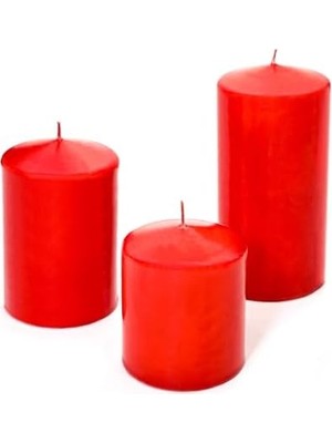 Ohbe Express 3'lü Kırmızı Silindir Mum Seti (5,5 Cm-7,5 Cm-10 Cm)