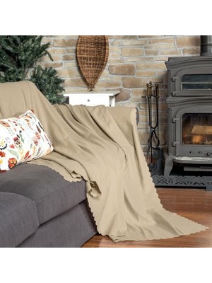Ohbe Express Mikrofiber Şönil Fitilli Minimalist Koltuk Örtüsü - 175X215 Cm, Çift Taraflı, Kaymaz, Terletmez,bej