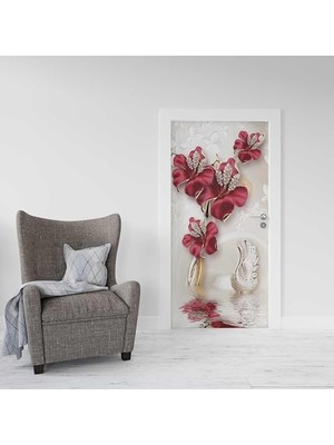 Ohbe Express Kapı Giydirme Kapı Folyosu 3D Kırmızı Gül