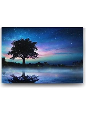 Ohbe Express Yıldızlı Gecede Yalnız Ağaç Tablosu - 75X50CM