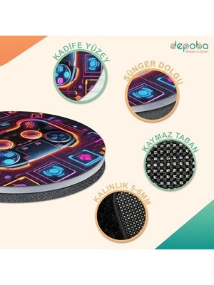 Ohbe Express Gampe Kadife Oyuncu Odası Halısı Kaymaz Pamuk Tabanlı Yıkanabilir Antibakteriyel Yuvarlak Gamer, Gaming Halısı 160X160