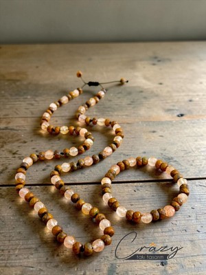 Crazy Takı Tasarım 8 mm Rutil Kuvars & Wood Jasper Doğaltaş 70-80 cm Uzun Erkek Kolyesi (Bileklik Hediyeli)