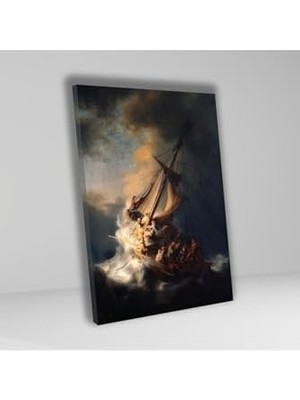Ohbe Express Tekli Dikey Kanvas Duvar Tablosu Rembrandt Celile Denizi'nde Fırtına, 40 x 60