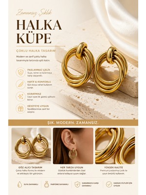 Kase Jewelry , Altın Renkli, Paslanmaz Çelik, Çoklu Halka Formlu Küpe