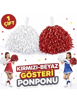 Genel Tedarik 1 Çift ( 2 Adet ) Kırmızı-Beyaz Renk 23 Nisan 19 Mayıs 29 Ekim Okul Gösteri Ponponları Ekstra Dolgun