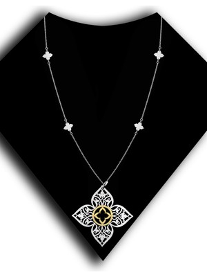 Roxx Jewellery 925 Ayar Gümüş Motifli Papatya Çift Renk Kadın Kolye