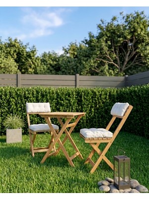 Ardora Home Duo Balkon Bahçe Mutfak Katlanır Masa Bej Rengi Minderli Sandalye Bistro Set