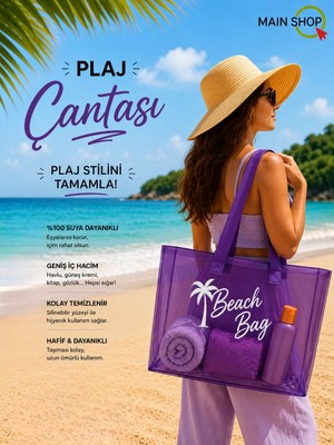 MAİN SHOP Büyük Boy Beach Bag Mor Şeffaf Deniz Plaj Çantası M-PLJ02