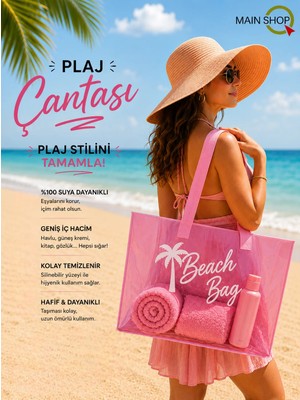 MAİN SHOP Büyük Boy Beach Bag Pembe Şeffaf Deniz Plaj Çantası M-PLJ02