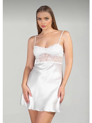 Lunoche Nightwear Saten Güpür Kadın Lüks Dantel Detaylı Çeyizlik Gecelik Sabahlık Takımı
